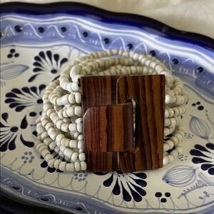 Bohemian | Wooden | Cream Beaded | Glass | Handcrafted | Bracelet